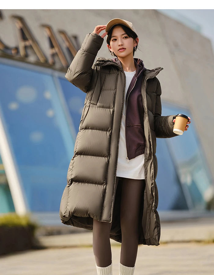 Semir Women's Long Hooded Down Jacket - 90% Duck Down