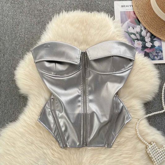 Silver Gold Corsets for Women Steampunk Gothic Corset Bustier with Zipper  Vintage Style Corset Top Burlesque Lingerie