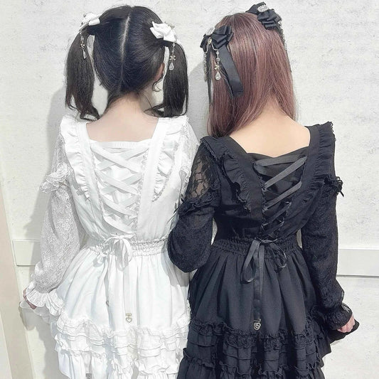 Japanese Liz Dresses Women Autumn New Girl's Sweet Cute Bud Mini Series Mass Production Angel Small Cake Dress Bow Lolita Dress