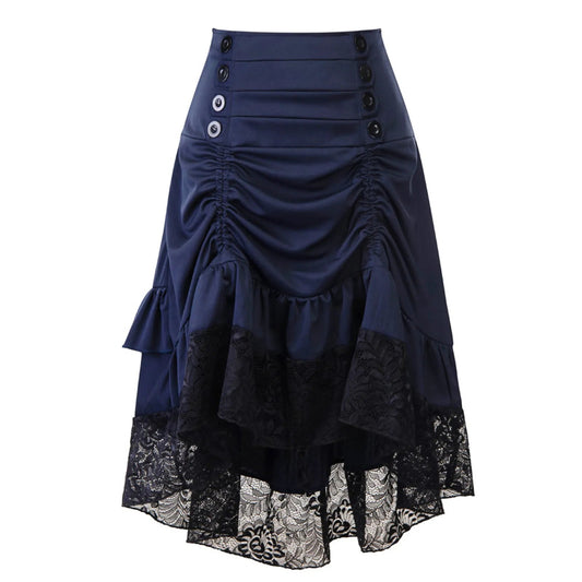 Steampunk Women's Skirts Button High Waist Ruffle Lace Stitching Irregularity Hem Gothic Skirt Medieval Victorian Party Faldas SS69 24.69 Blue / XXL / CHINA