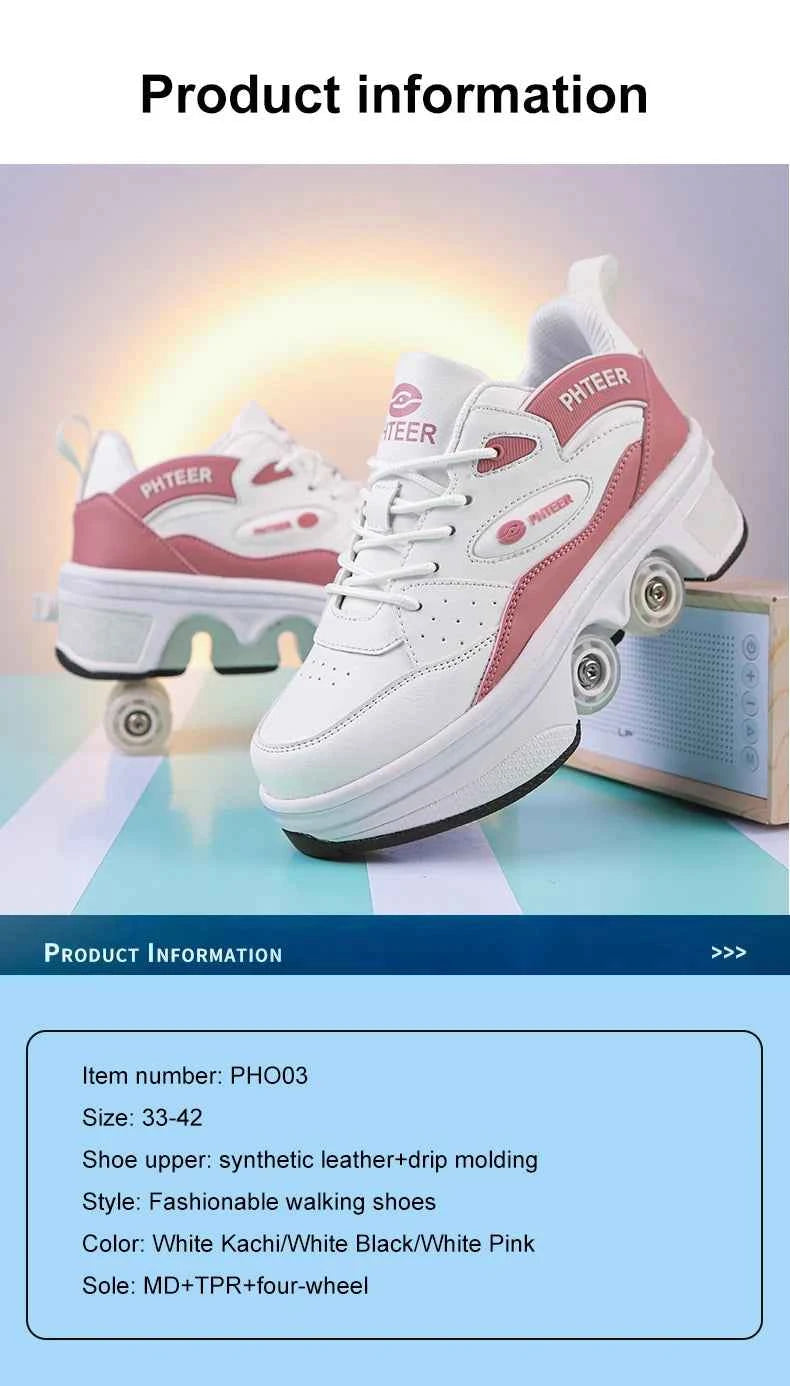 Deformation Shoes Roller Sneakers With 4 Wheels Skates Adult Kids Runaway Parkour Wheels Shoes For Women Men Youth Sport Shoes