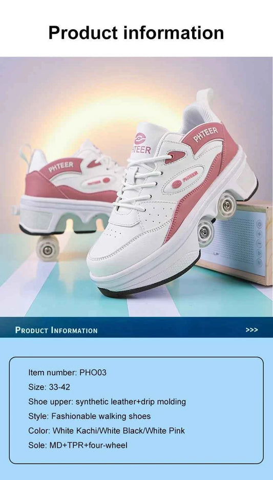 Deformation Shoes Roller Sneakers With 4 Wheels Skates Adult Kids Runaway Parkour Wheels Shoes For Women Men Youth Sport Shoes