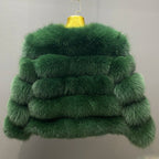 WGLUVF Women's Real Fox Fur Short O-Neck Coat