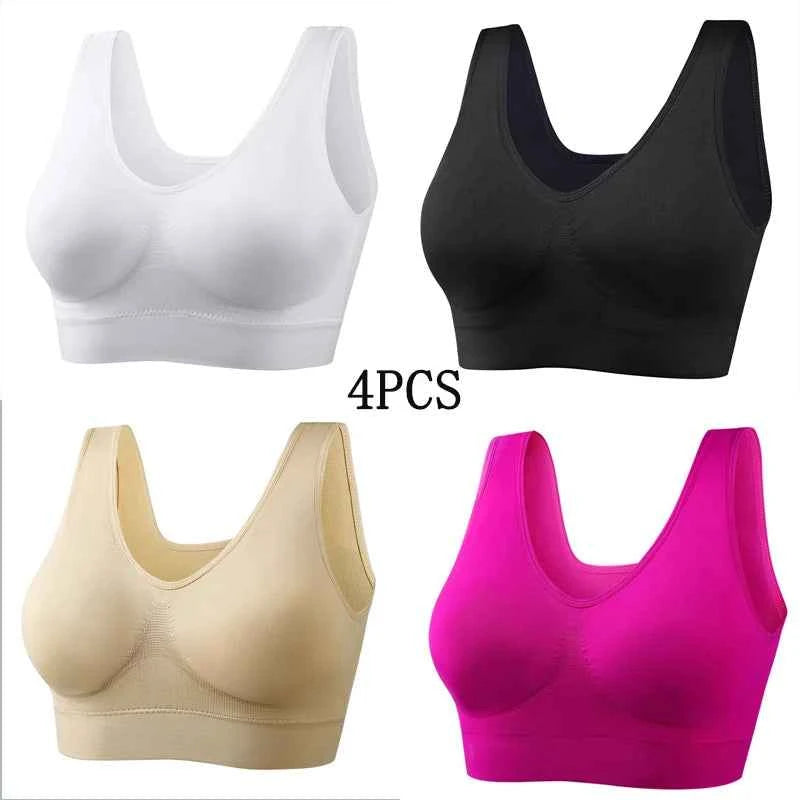 XL-5XL 4PCS Women Seamless Single Layer Camisole Bra Tops Sleep Yoga Sports Bras Tank Tops