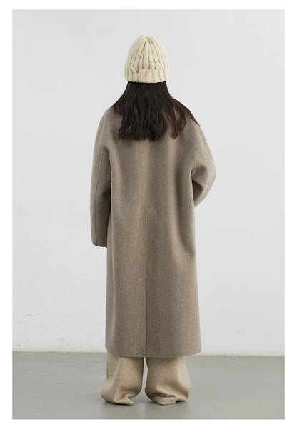 CHIC VEN Women Woolen Coat Double-breasted Basic Loose Casual Retro New Long Double-sided Female Overcoat Autumn Winter 2026