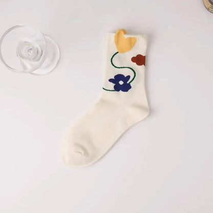 Fashion Harajuku Retro Floral Vintage Socks Woman Novelty Ethnic Elegant Cotton Casual Breathable Ladies Girls Dress Sox Autumn SS69 8.69 LYYZ10H4 / 35 - 40