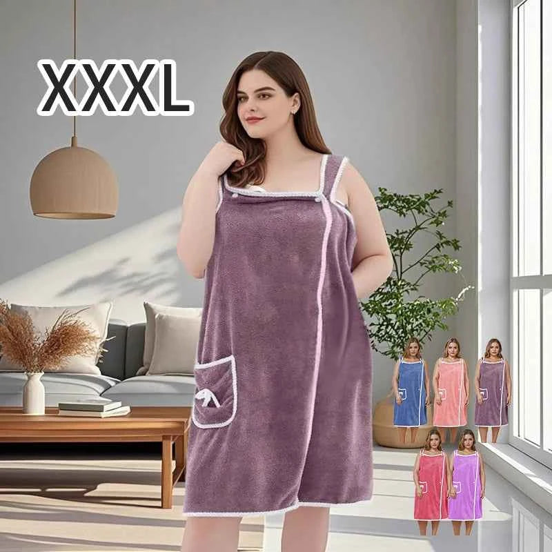 1 Pcs Women's Plus Size Wearable Bath Towel-Cute Bow Soft Shower Skirt for Women-Adjustable Bath Robe with Pocket for Home an