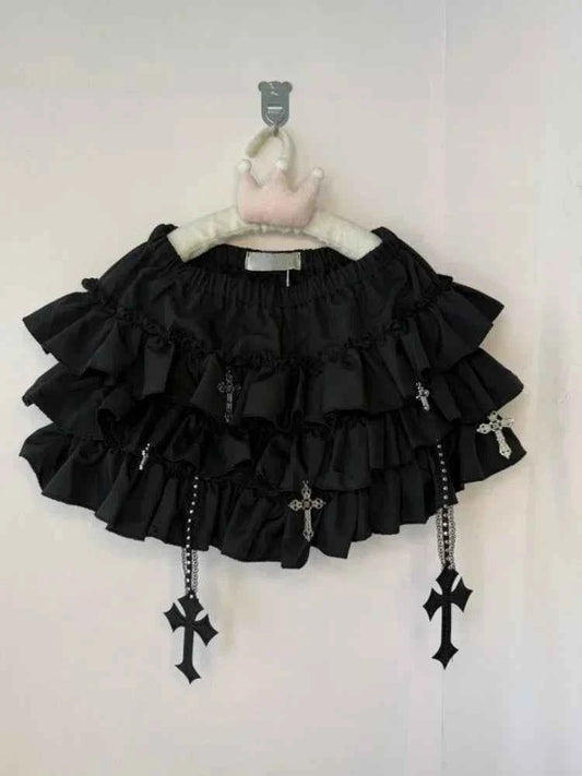 Summer Gothic Y2k Elastic Waist Cross Short Skirt Women High Street Chic Thin Hot Girl Skirts Female Aesthetic New Punk Outfits