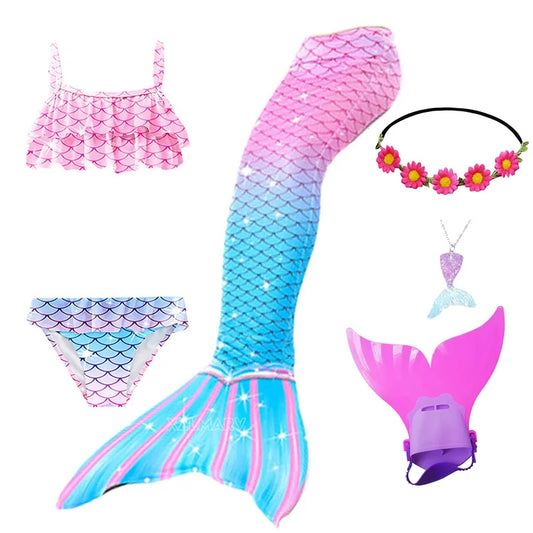 ZOCIC Girls Mermaid Tail Swimsuit Set with Top and Skirt for Swimming