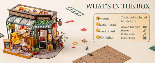 Robotime Rolife DIY Miniature House Kit Tipsy Restaurant Desk Bookshelf Decoration for Adults Gift Idea For Girls Boys Kids
