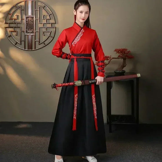 Chinese Hanfu Dress Women Clothing Vintage Ethnic Style Fashion Clothes Elegant Streetwear Casual Chinese Traditional Dress Men SS69 36.69 Red black / XXXL