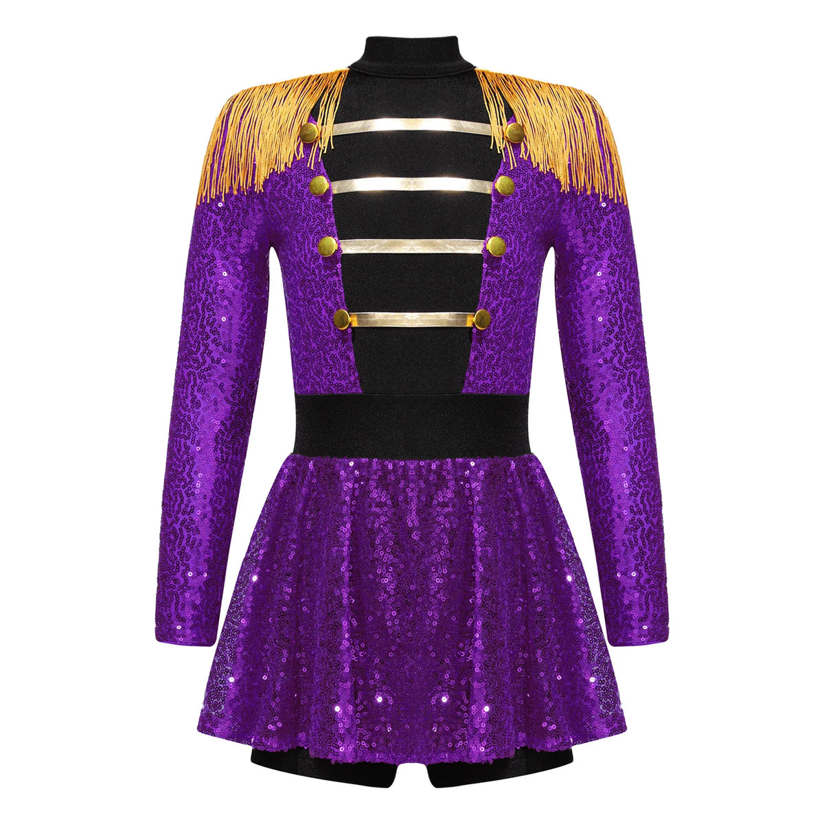 inlzdz Women's Circus Ringmaster Costume Sequin Tassel Leotard Dress