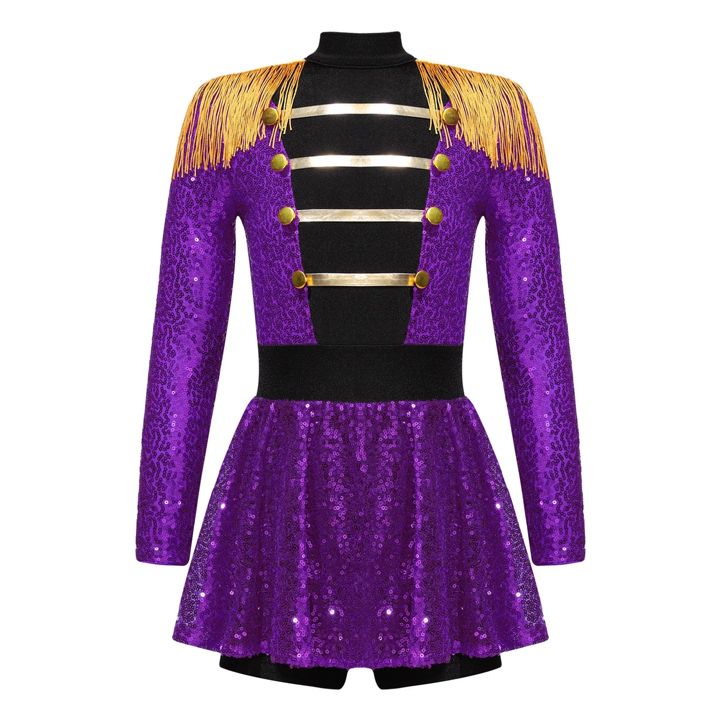 inlzdz Women's Circus Ringmaster Costume Sequin Tassel Leotard Dress