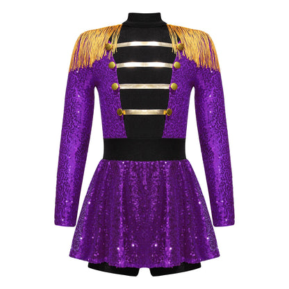 inlzdz Women's Circus Ringmaster Costume Sequin Tassel Leotard Dress