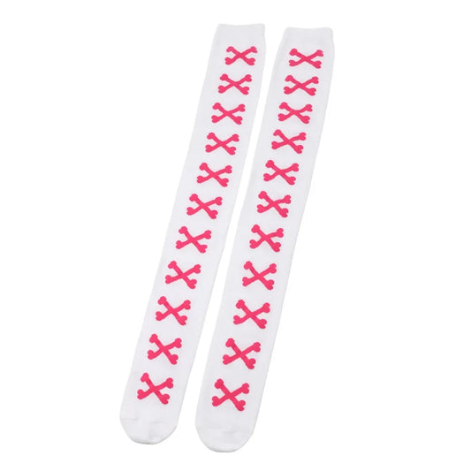 SS69 Women's Bone Print Thigh High Socks - Cotton Blend Cosplay Stockings