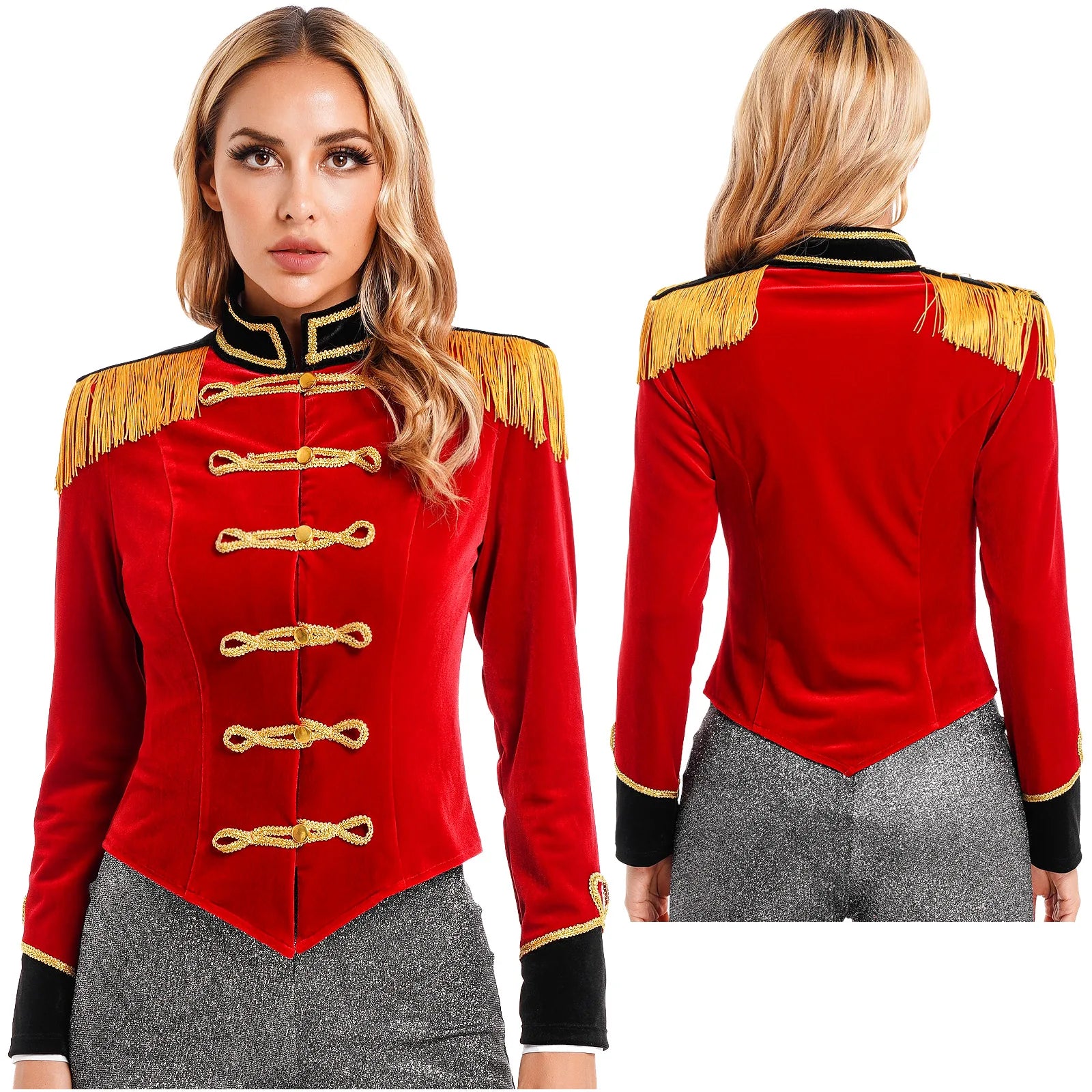 Women Circus Ringmaster Costume Showman Majorette Tassel Tailcoat Jacket Halloween Carnival Lion Tamer Cosplay Costumes