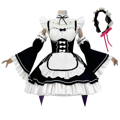 HOLOUN Rem Anime Cosplay Costume Set - Lolita Maid Dress for Women