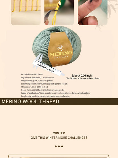 500g of High-Quality 212 Medium-Fine Alpaca Wool Yarn, Suitable for Knitting Sweaters, Scarves, and Hats, 10 Skeins/Pack