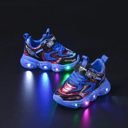 Children's Casual Shoes LED Lights Mesh Breathable Running Shoes Boys Girls Cartoon Spider Soft Sole Sport Shoes Sneaker SS69 23.69 Blue / 2.5-3 Years / United States