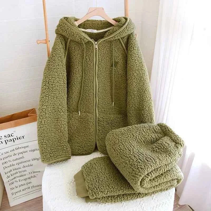 Thick Fluffy New Couple's Pajama Hooded Zipper Sleeping Sleepwear Winter Underwear Set Nightie Warm  Pyjamas Women Loungewear