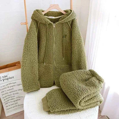 Thick Fluffy New Couple's Pajama Hooded Zipper Sleeping Sleepwear Winter Underwear Set Nightie Warm  Pyjamas Women Loungewear