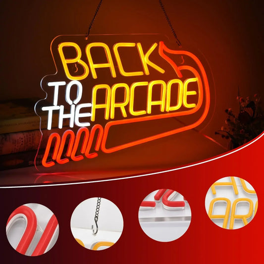 Back to The Arcade Neon Sign Retro Game Room Decor LED Wall Art for Gamers Home Bar Cafe Gaming Gift Idea Vintage 80s Style