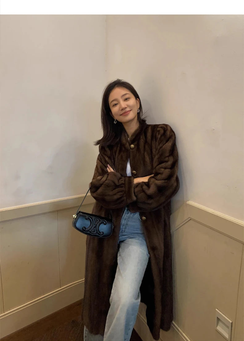Lautaro Women's Long Faux Mink Fur Coat - Thick Warm Winter Overcoat
