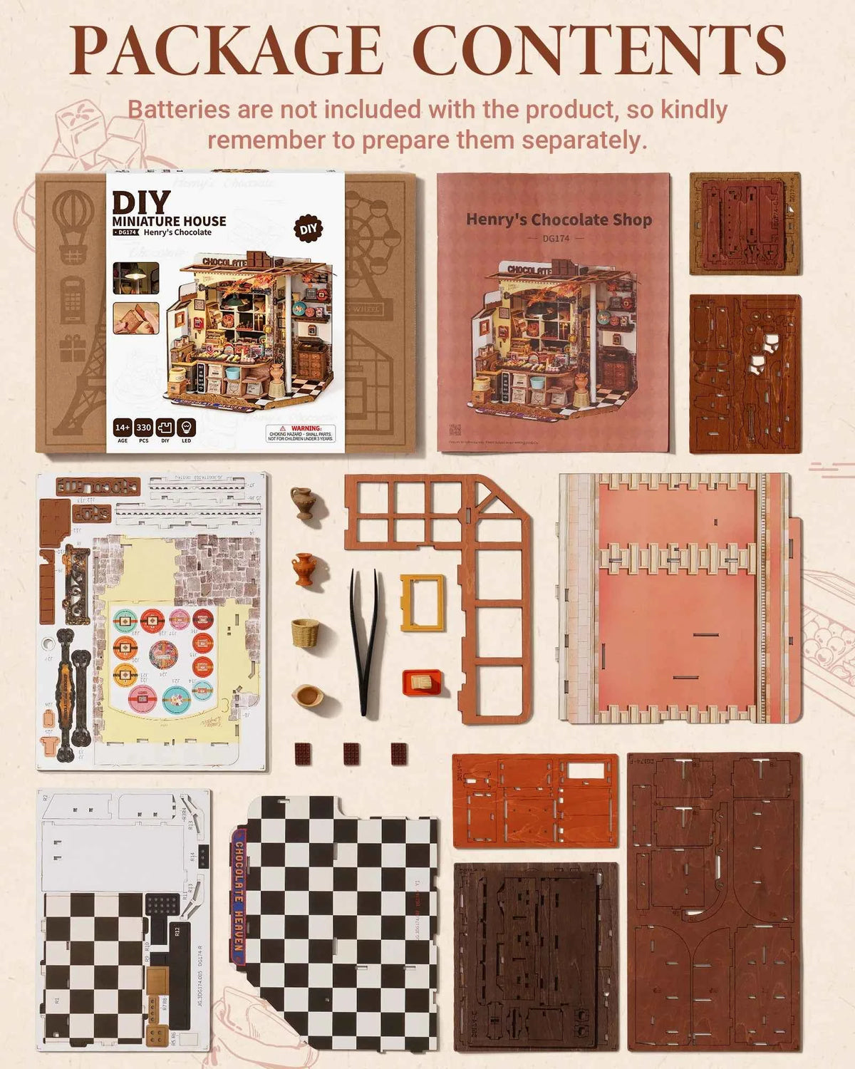 Robotime Rolife Henry's Chocolate DIY Miniature House Kit  Wooden Dollhouse Model Building Kit With LED Craft Gifts for Adults
