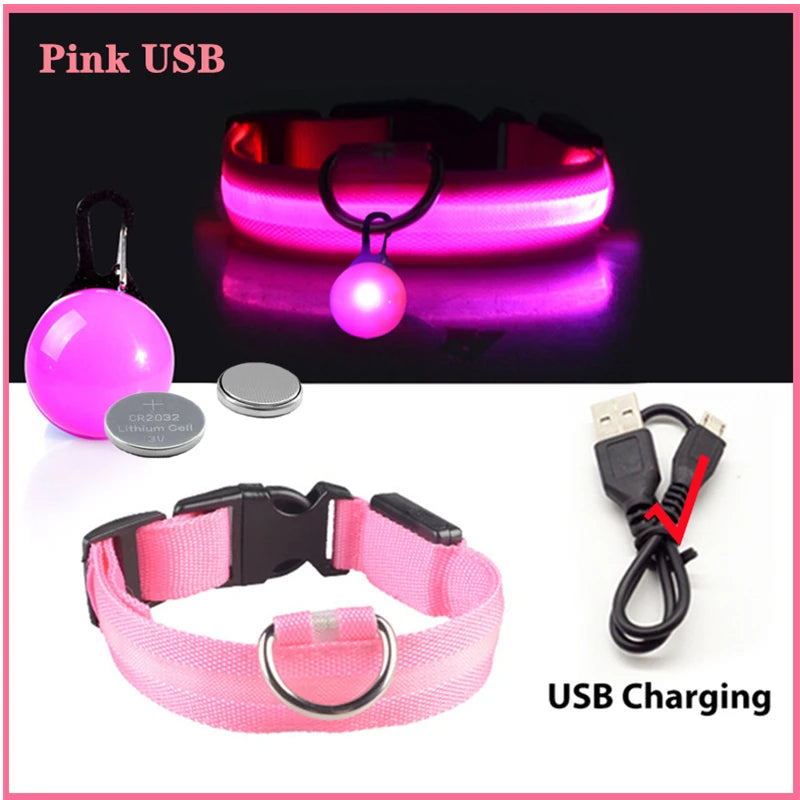 Usb Charging Glowing Dog Collar With Pendant Detachable Luxury Led Light Bright For Small Dogs Cat Night Safety Collar Wholesale SS69 9.69 Pink USB / XS Neck 28-38 CM / CHINA