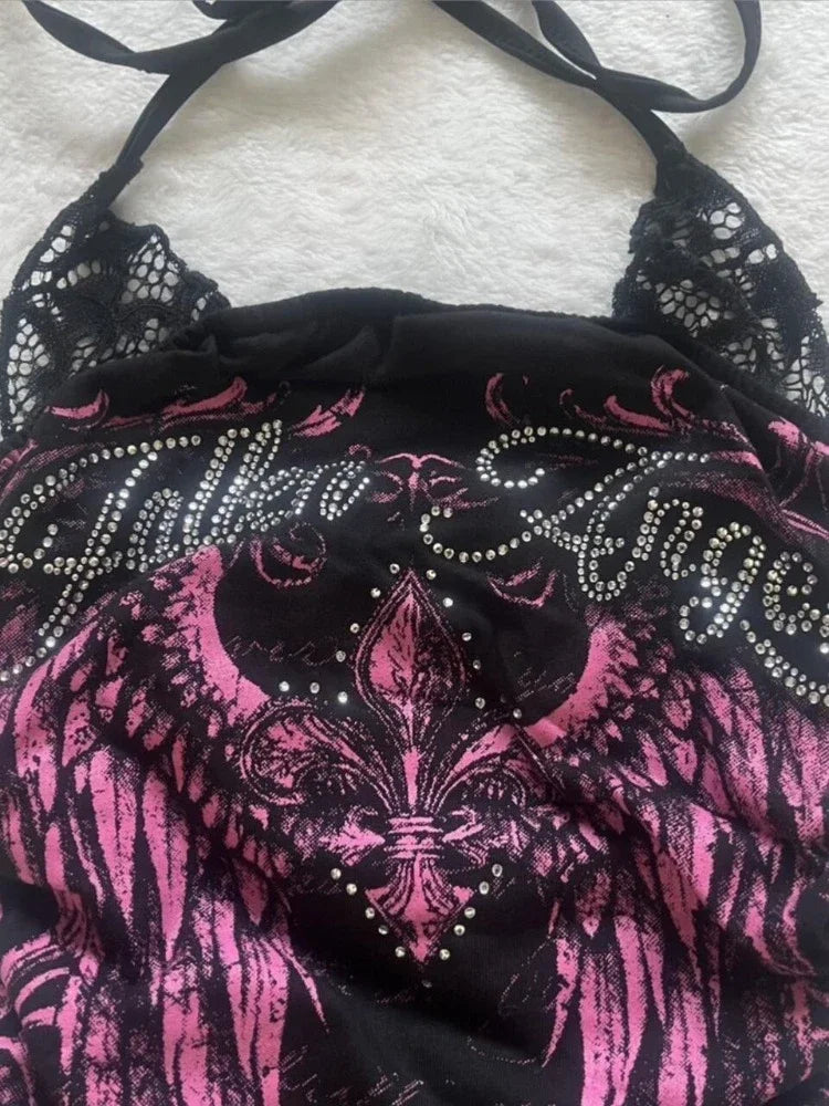 Gothic Punk Sleeveless Tops Women Y2k Cropped Vest Summer Retro Style Tank Top Female Streetwear Printed Casual Slim Fit Tees