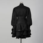TWOTWINSTYLE Solid Spliced Ruffles Dress Female Stand Collar Long Sleeve Loose French Elegant Women's Dresses Autumn Fashion New