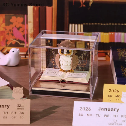 ANENG 2026 3D Desk Calendar Time Piece with LED Light Paper Carving Memo Pad