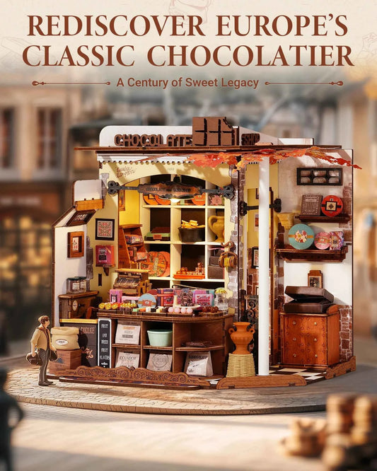 Robotime Rolife Henry's Chocolate DIY Miniature House Kit  Wooden Dollhouse Model Building Kit With LED Craft Gifts for Adults