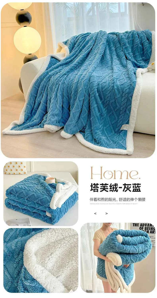 1pc Coral Fleece Blanket for Winter Thick Soft Bedspread Warm Plaids for Beds Single/Queen/King Solid Color Thow Blankets/Plaids