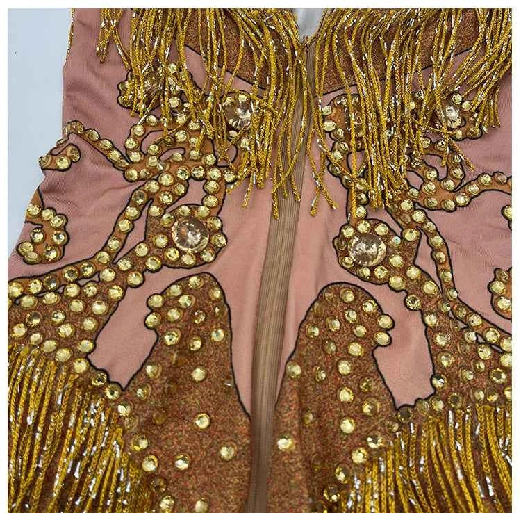 Custom rhinestones bodysuit tassels women Celebrate stage Team pole dance club party fashion leotard clothing