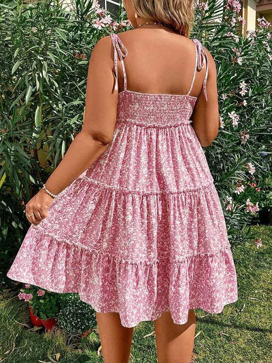 Plus Size 2025 Summer New Women's Halter Backless Hollow Out Short Sleeve Dress Bohemian Mini Floral Dress Best of Summer