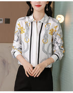 Camisas Newest Exclusive Women Luxury Shirt Long Sleeve Lapel Satin Shirt Old Money Print Brand Design Shirt OL Blouse руба