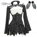 MEOWCOS Women's Jack Cosplay Costume Halloween Gothic  Long Sleeve Top with Skirt and Gloves