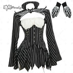 MEOWCOS Women's Jack Cosplay Costume Halloween Gothic  Long Sleeve Top with Skirt and Gloves