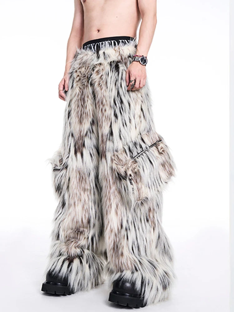 Mauroicardi Men's Faux Fur Wide Leg Pants