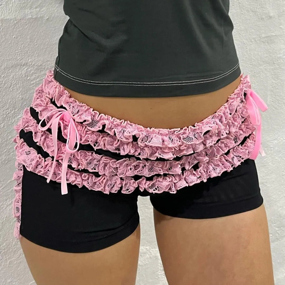 Gaono Ruffle Knickers y2k Women Kawaii Pumpkin Panties Fairy Lace Bowknot Lolita Safety Shorts Pants Sweet Victorian Bloomers SS69