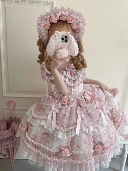 Original Heavy Birthday Party Lolita Puffy Dress Sweet Girls Back Big Bow Tail Vintage High-end Women's Elegant OP Dress