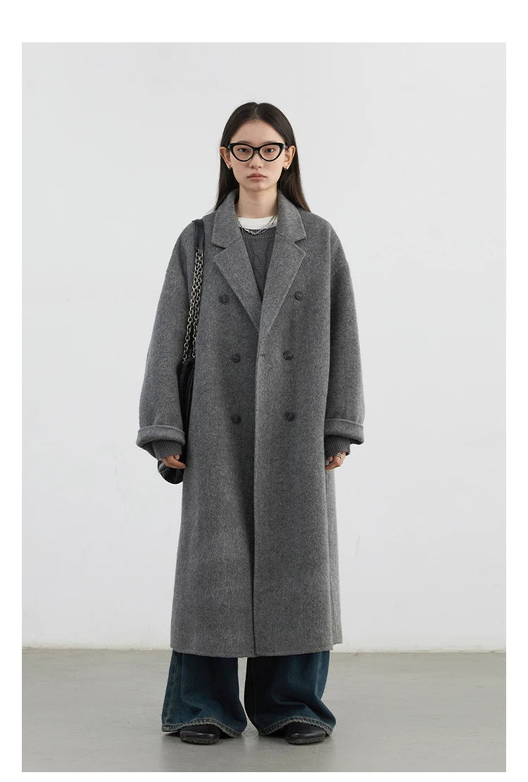CHIC VEN Women Woolen Coat Double-breasted Basic Loose Casual Retro New Long Double-sided Female Overcoat Autumn Winter 2026