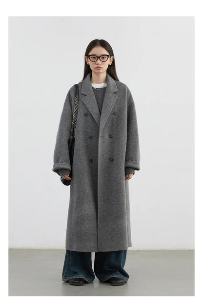 CHIC VEN Women Woolen Coat Double-breasted Basic Loose Casual Retro New Long Double-sided Female Overcoat Autumn Winter 2026