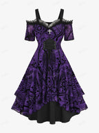 Women's Plus Size Cold Shoulder Floral A-Line Dress