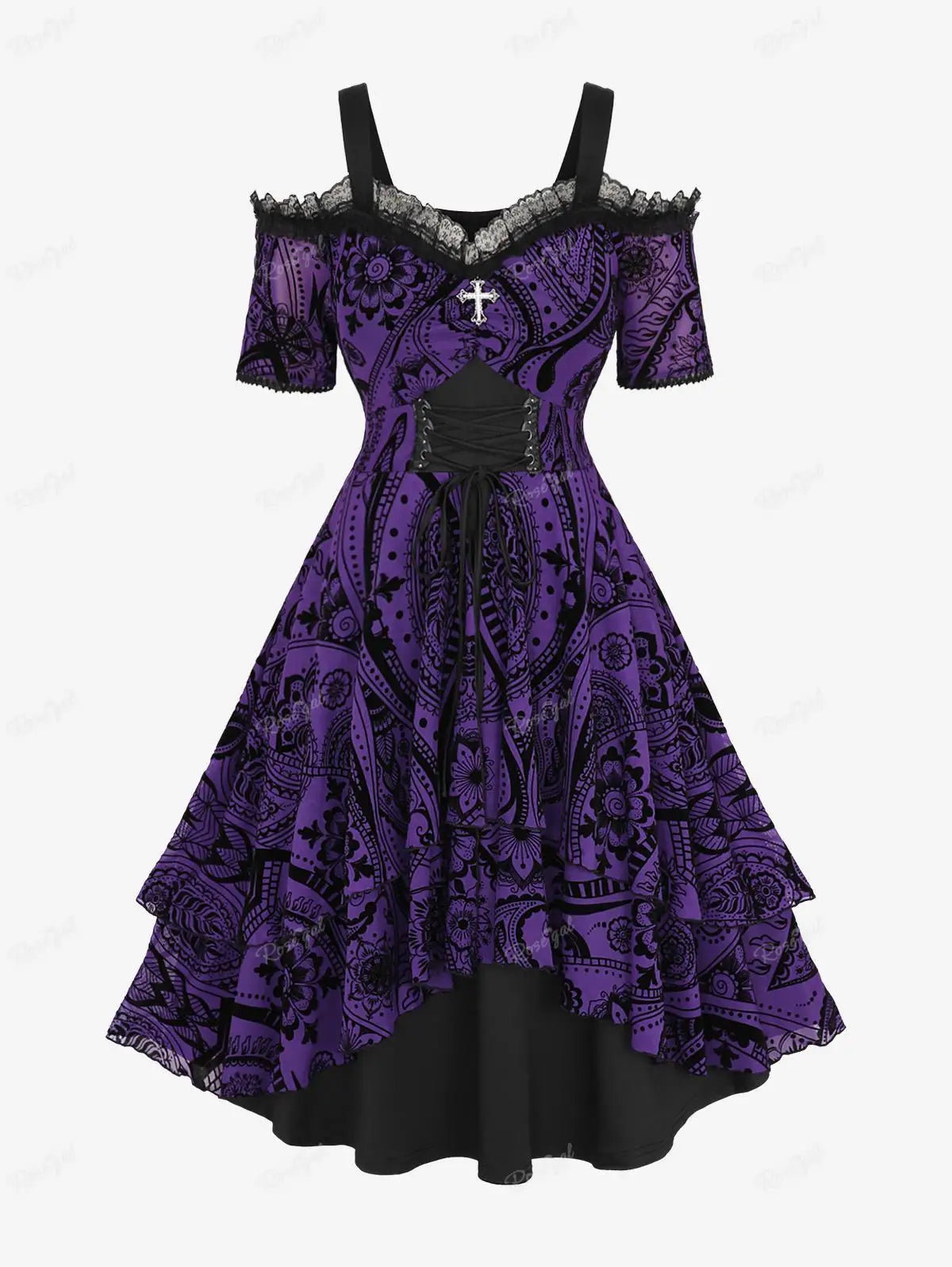 Women's Plus Size Cold Shoulder Floral A-Line Dress