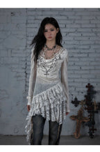 NO ROMANCE Fairy Sexy Punk Printing Half Transparent Lace Patch Knitted Long Sleeve Hooded Dresses Rock Gothic Design Vestidos SS69
