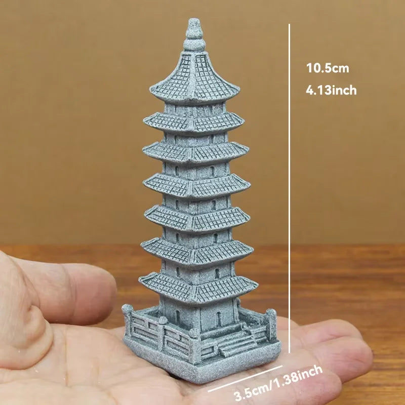 Miniature Sandstone Zen Tower for Bonsai Garden & Fish Tank