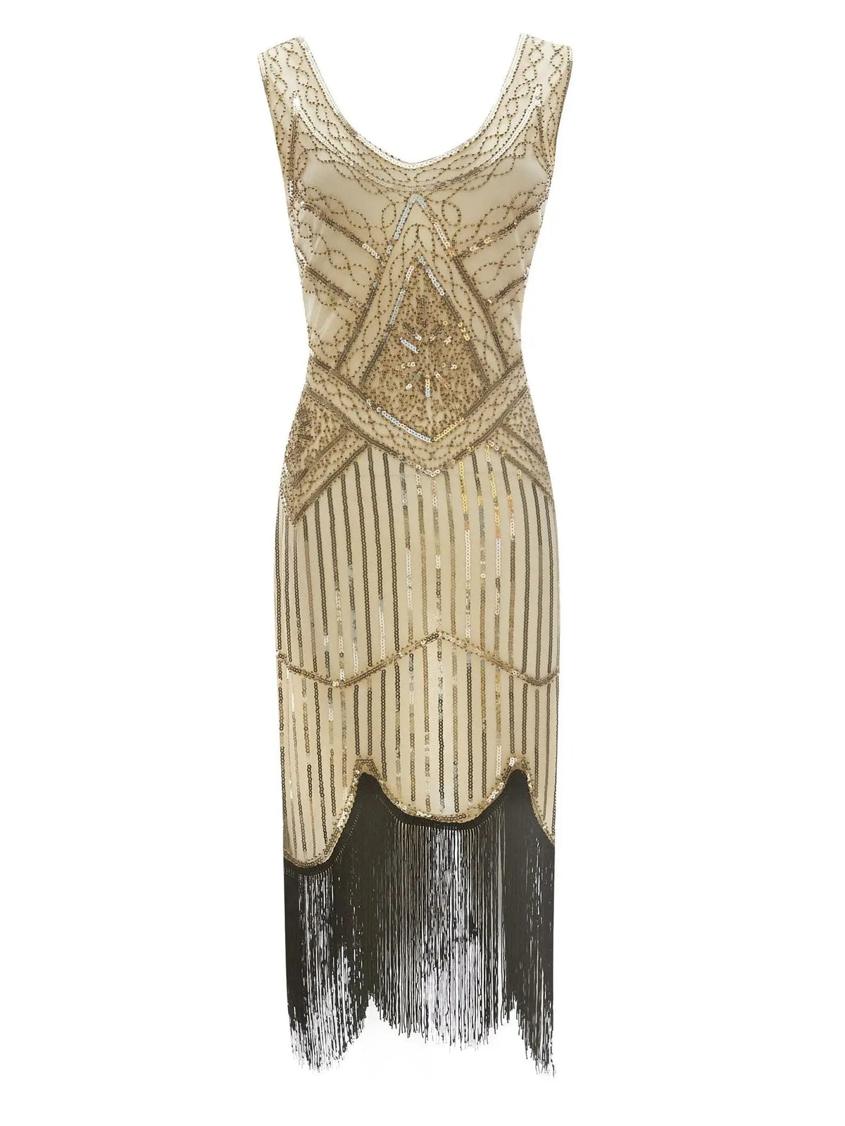 1920s Gatsby Dress 20s Flapper Girl Fancy Retro Sleeveless Sequins Embroidered Tassels Party Dress With Fan Necklace Accessories SS69
