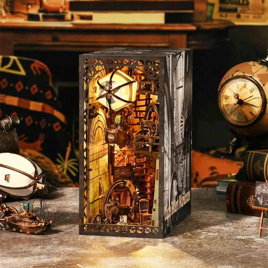 Book Nook Kit Maker's Workshop DIY Wooden Puzzle Balloon Studio Ship Bookshelf Dollhouse Model Bookend Building Home Deco